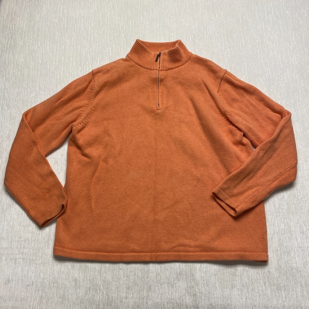 L.L. Bean 1/4 Zip Sweater Women XL Dark Orange Knit Cotton Mock Neck Outerwear